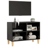 vidaXL Szafka pod TV z drewnianymi nóżkami, czarna, 69,5x30x50 cm