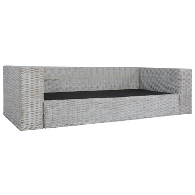 3-osobowa sofa z poduszkami, szara, naturalny rattan