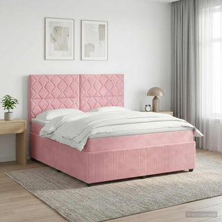 Łóżko z box spring LED z materacem różowy 140 x 190 cm Welur
