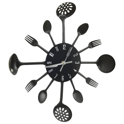 vidaXL Zegar ścienny z łyżek i widelców, czarny, 40 cm, aluminium