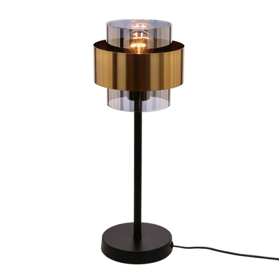 Spiega lampa czarny mosiężny e27 klosz dymiony