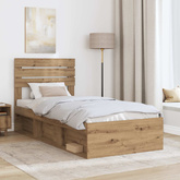 Ramka łóżka Dąb artisan 75 x 190 cm Lite drewno sosnowe