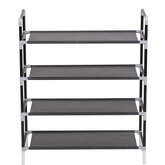 Stojak na buty z 4 półkami, metal i włóknina, czarny