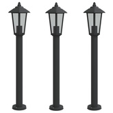Lampy ogrodowe na słupku, 3 szt, czarne, 80 cm, stal nierdzewna