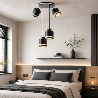 Lampa wisząca Wama talerz czarna chrom 4-punktowa metalowa nad stół
