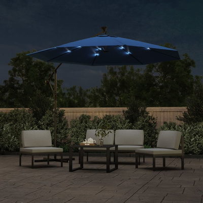 vidaXL Parasol wiszący z LED i stalowym słupkiem, 300 cm, lazurowy