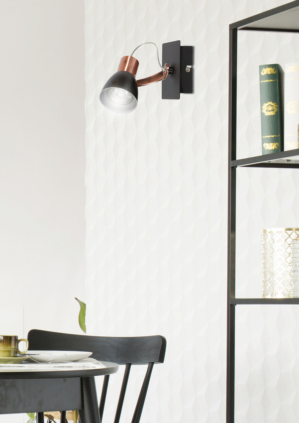 Lampa ścienna kinkiet 1X50W GU10 czarny/miedziany bez żarówki MARKUS 91-35554-M