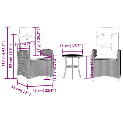 3-cz. zestaw mebli bistro z poduszkami, mieszany beż, rattan PE