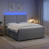 Łóżko z box spring LED z materacem jasnoszary 160 x 200 cm