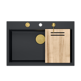 Zlewozmywak granitowy MARC 1-komorowy 76x50 cm czarny/pure carbon + Nano ZŁOTO PVD