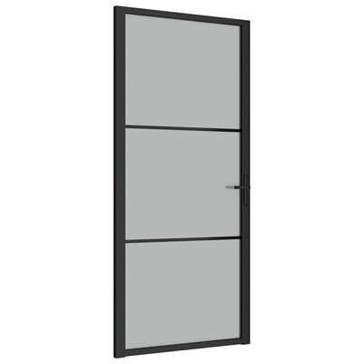 vidaXL Drzwi wewnętrzne, 93x201,5 cm, czarne, matowe szkło i aluminium