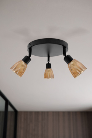 Lampa sufitowa AMCOS czarna 3x40W E14 bursztynowe klosze nowoczesna oprawa sufitowa do salonu sypialni korytarza
