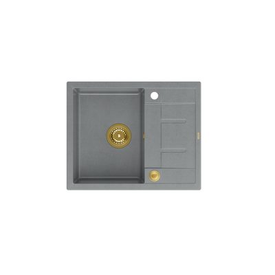 MORGAN 116 GraniteQ zlewozmywak silver stone z syfonem Push To Open kol. złoty 1-komorowy z/o + zaczepy 4 szt
