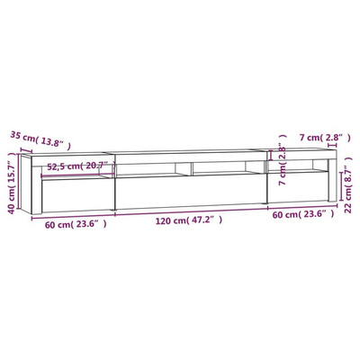 vidaXL Szafka pod TV z oświetleniem LED, przydymiony dąb, 240x35x40 cm
