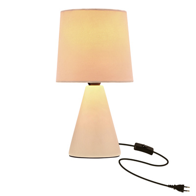 Lampka nocna Satti beżowa ceramiczna z abażurem klasyczna lampka stołowa