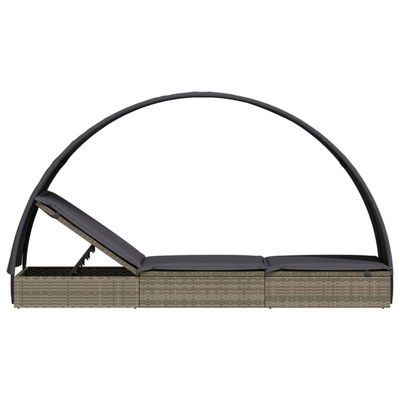 vidaXL Leżak z półokrągłym daszkiem, szary, 211x57x140 cm, rattan PE
