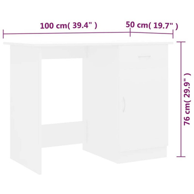 vidaXL Biurko, białe, 100x50x76 cm, materiał drewnopochodny