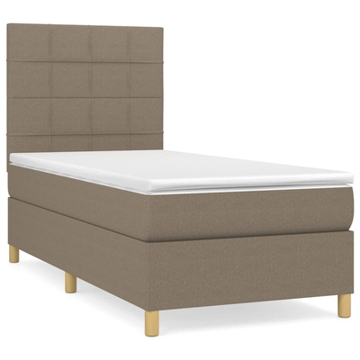 vidaXL Łóżko kontynentalne z materacem, taupe, tkanina, 90x200 cm model standard