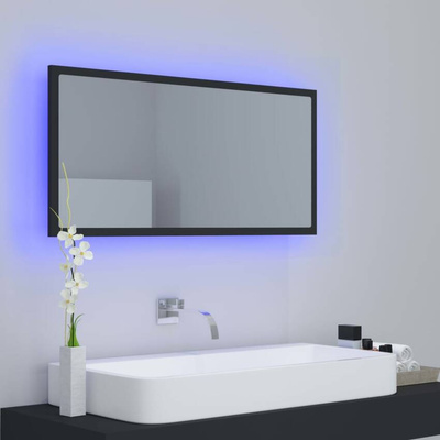 vidaXL Lustro łazienkowe z LED, szare, 90x8,5x37 cm, akryl