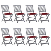 vidaXL Składane krzesła ogrodowe z poduszkami, 8 szt., drewno akacjowe