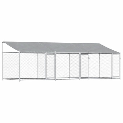 Klatka dla psa, z dachem i drzwiami, szara, 6x2x2 m, stal