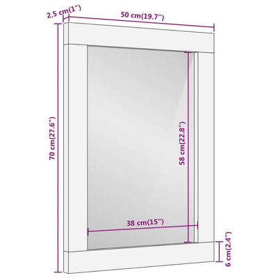 vidaXL Lustro łazienkowe, 50x70x2,5 cm, lite drewno mango i szkło