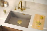 LOGAN 100 GraniteQ zlewozmywak soft taupe 59,5x45,1x21,5 cm 1-komorowy podwieszany z syfonem manualnym stal szlachetna