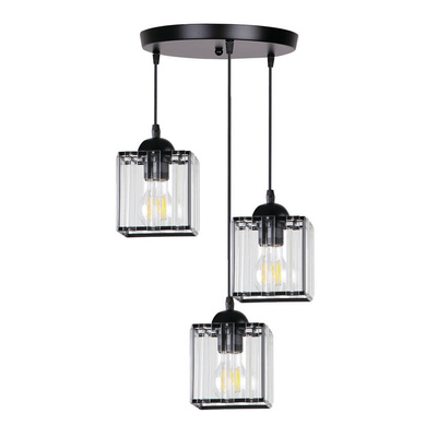 Lampa Wisząca Talerz Czarny 3X40 E27 Klosz Czarny+Kryształy Bezbarwne Glassia