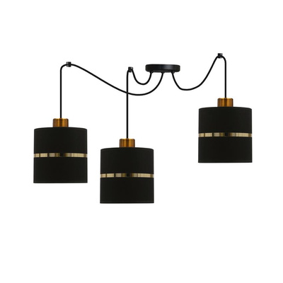 Lampa wisząca z abażurami Assam czarna ze złotym pasem potrójna nowoczesna do salonu
