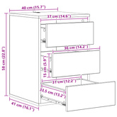Szafka z Szufladami 3-Szuflada Czarny Dąb 41 x 40 x 58 cm
