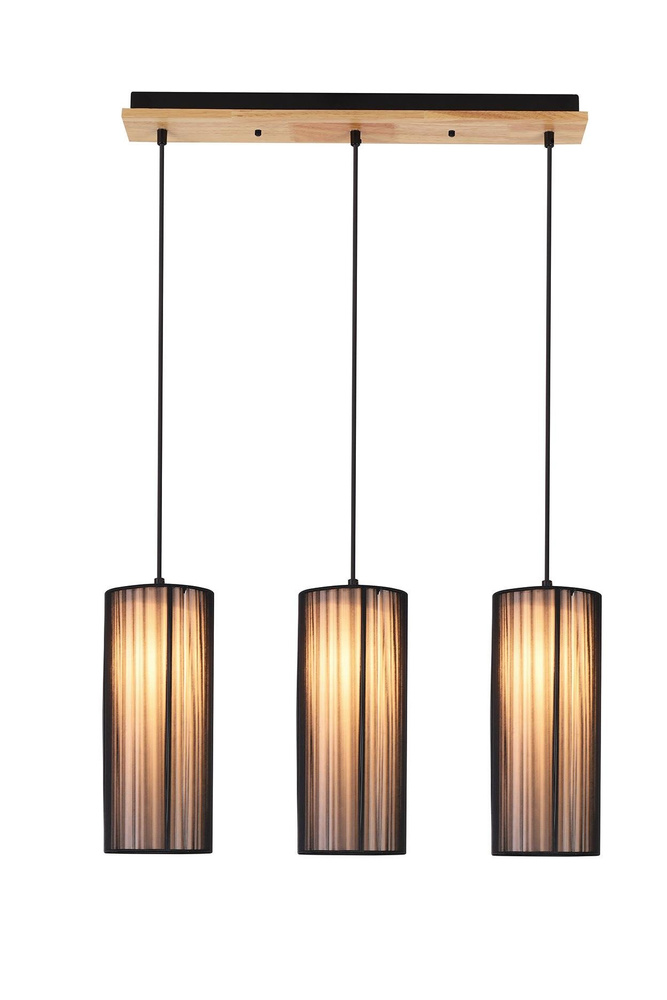Lampa wisząca z abażurami Kioto nowoczesna czarna drewniana potrójna do salonu