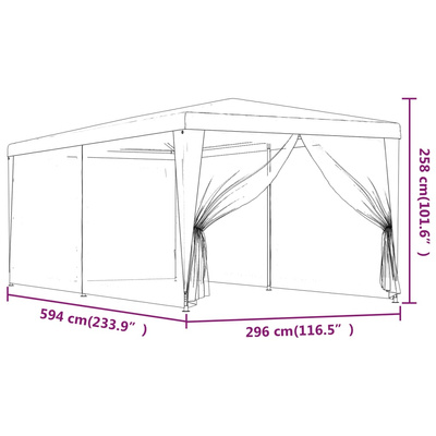Namiot imprezowy z 6 ścianami z siatki, czerwony, 3x6 m, HDPE