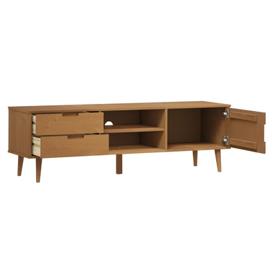 Szafka TV MOLDE, brązowa, 158x40x49 cm, lite drewno sosnowe
