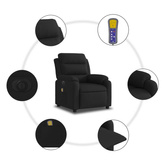 vidaXL Rozkładany fotel masujący, elektryczny, czarny, tkanina model standard