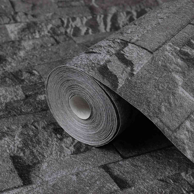Tapeta 3D z kamieniem Czarny 10 x 0,53 m Tkanina nienałożona