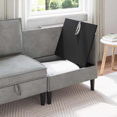 Sofa z miejscem do przechowywania jasnoszary Welur