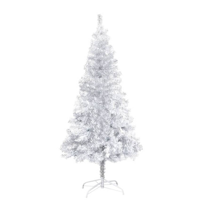 vidaXL Sztuczna choinka z lampkami i bombkami, srebrna, 150 cm, PET model standard
