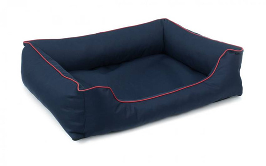 Legowisko dla psa Sofa Valencia Standard w kolorze granatowym z czerwonym wykończeniem Rozmiar: L - 100 x 75 cm