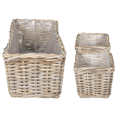 Kosz na rośliny 3 szt. Naturalna szarość Rattan Kubu