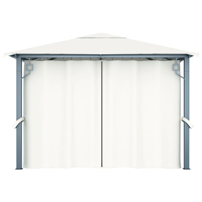 Altana z zasłonami i lampkami LED, 3x3 m, kremowa, aluminium