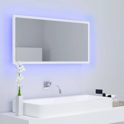 vidaXL Lustro łazienkowe z LED, białe, 90x8,5x37 cm, akryl