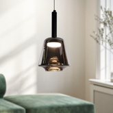 Lampa wisząca Bueno szklana czarna z kloszem dymionym do salonu
