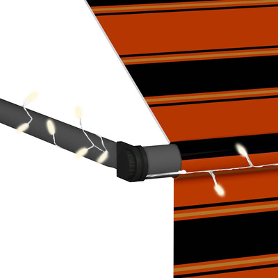 vidaXL Ręcznie zwijana markiza z LED, 350 cm, pomarańczowo-brązowa