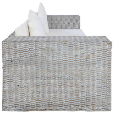 3-osobowa sofa z poduszkami, szara, naturalny rattan