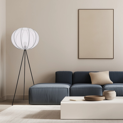 MELLOW lampa podłogowa czarny 1x40W E27 abażur 52 biały kula 51-40879