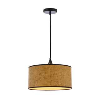Anaka Lampa Wisząca Czarny 1X40W E27 Abażur Plecionka Beżowo-Brązowa