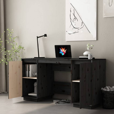 vidaXL Biurko, czarne, 140x50x75 cm, lite drewno sosnowe