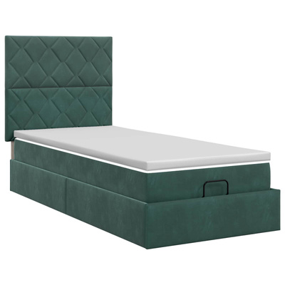 Łóżko ottoman z materacem Ciemnozielony 90 x 200 cm Welur