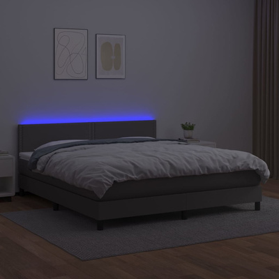 Łóżko kontynentalne z materacem i LED, szara ekoskóra 180x200cm vidaXL