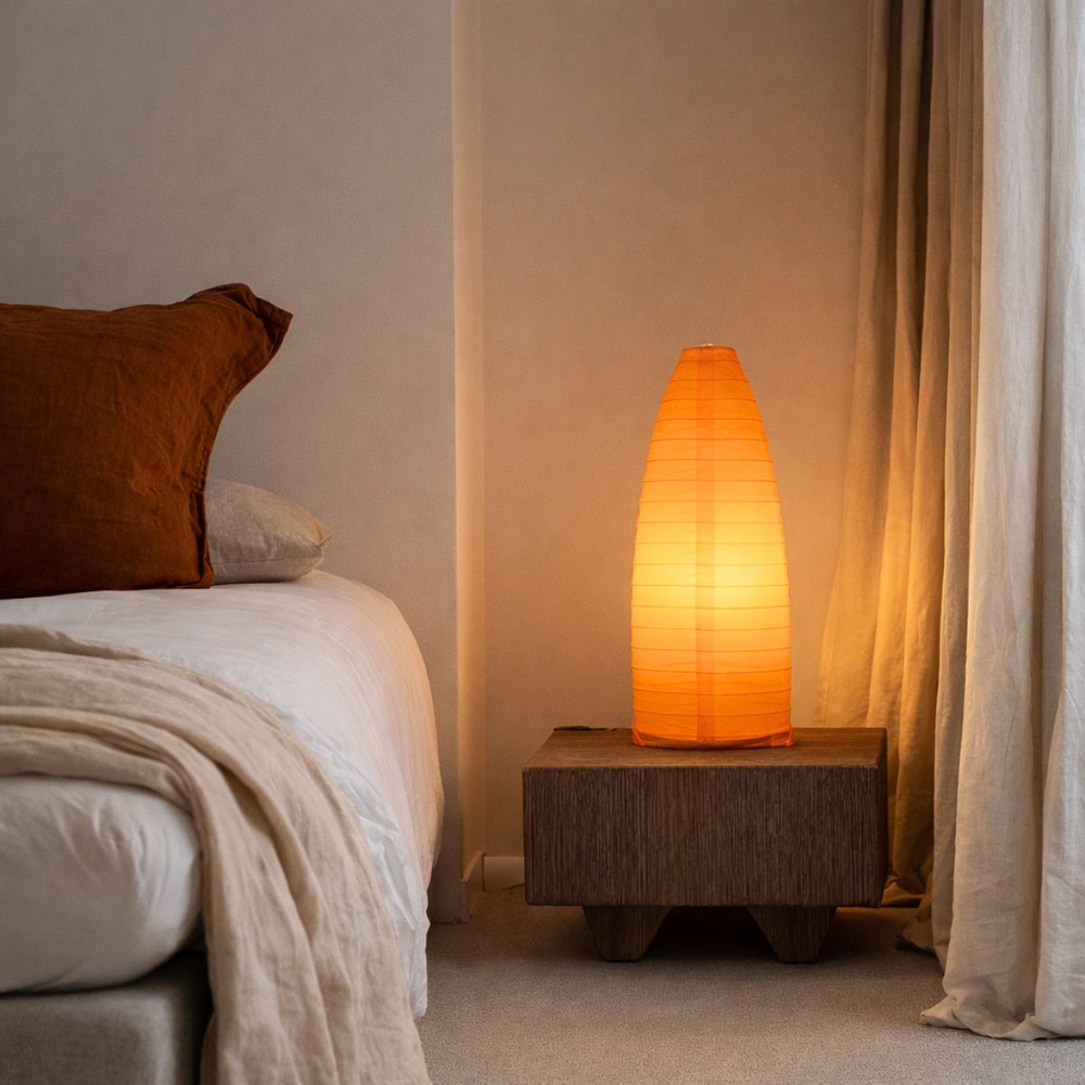 Lampka nocna Papirus pomarańczowa papierowa z abażurem